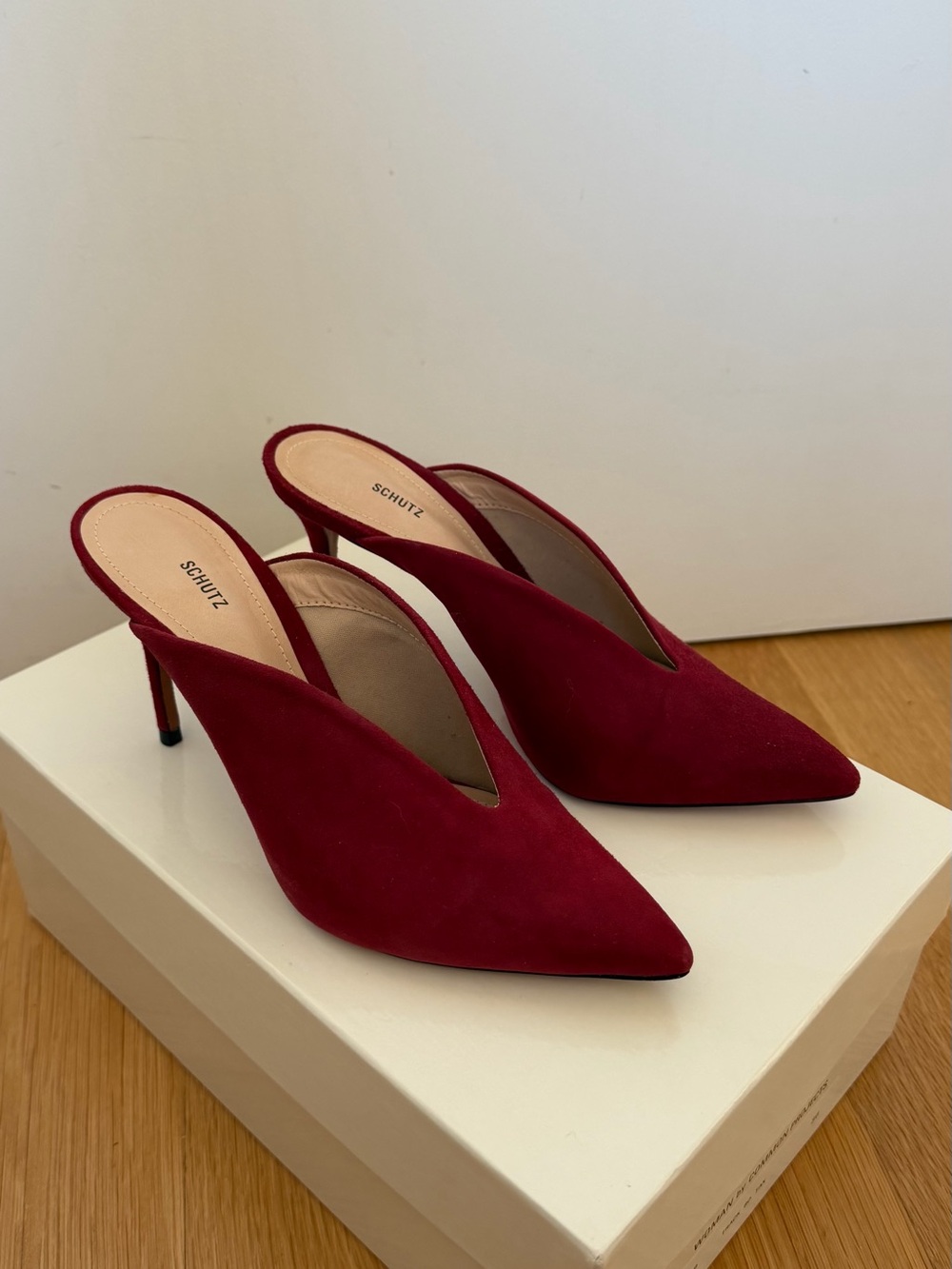 Schutz Wine Red Pointed Toe Mule Heels
